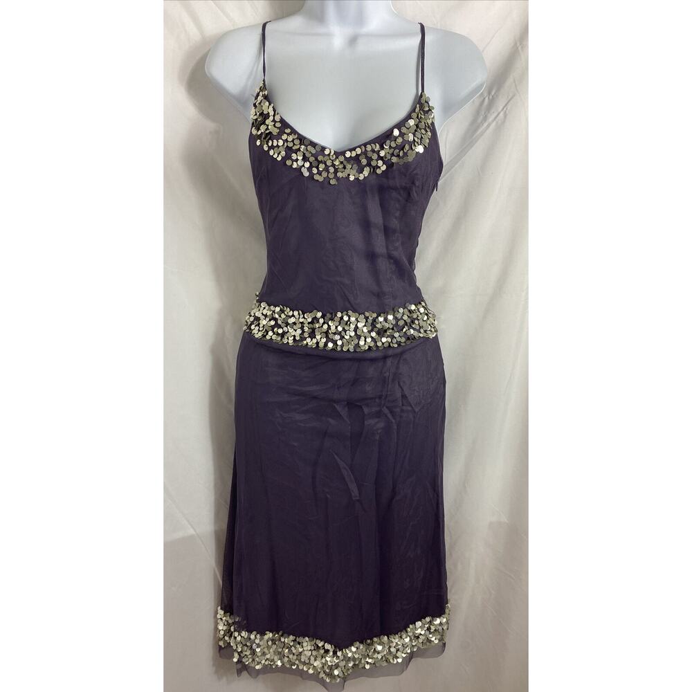 To the Max Purple Sequin Dress Sz 4 Mesh Spaghetti Strap Knee Length Lined